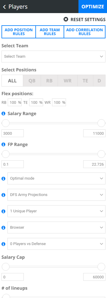 Sporty Systems - lineup optimizer - mobile page6